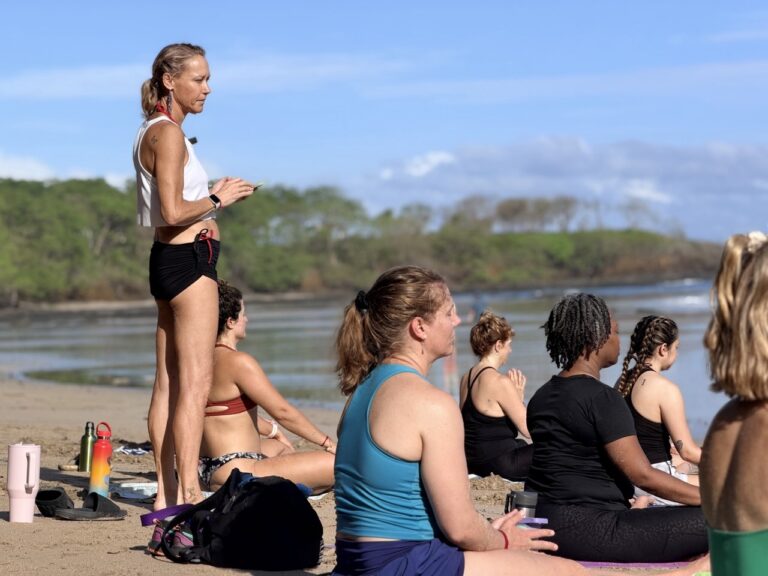 Erin teaching a beach class at the Costa Rica retreat